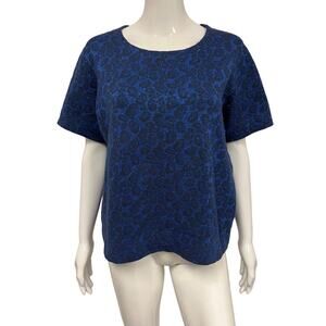 SONIA RYKIEL Blue Metallic Thread Textured Pullover Short Sleeve Sweater Top S